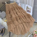 Winter Sweet Cake Layered Long Mesh Skirts Princess High Waist Ruffled Vintage Tiered Tulle Pleated ins