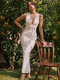 High-End Women's New Sexy Perspective Hollow Deep V Dress Dress Slim Slim Temperament Dress