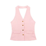Back Collar Vest 8364532 Pleated Wide Leg Trousers 8365532 Suit-Outfit
