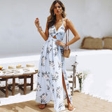 Summer Boho Maxi Long Dress Evening Party Beach Dresses Sundress Floral Halter Dress Summer