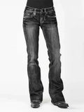 Retro Middle Waist Horn Show Slim Slim Elastic Jeans Woman-Outfit