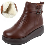 2021 Waterproof Women Snow Boots 100% Genuine Leather Natural Wool Fur Platform Ankle Boots For Women Winter Warm