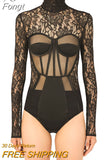 2023 Fall New Women's Long Sleeve Turtleneck Lace Jumpsuit Bodysuit Black Sexy Celebrity Club Jumpsuit