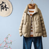 Light Down Jacket Female Winter New Standing Collar Loose White Duck Velvet Coat Women's Korean Version Warm Light Tide-Outfit