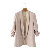 Spring Style Pleated Sleeve Sag Urban Leisure Candy Color Women's Suit Coat-Outfit