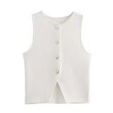 Fongt Women's Clothing Explosion Three-Color Round Collar Knitted Sleeveless Vest Fashion