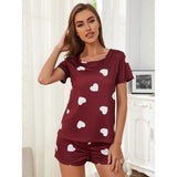 Fongt Size Women's Home Clothes Summer Love Short Sleeve Shorts Two Sets Of Pajamas Female Пижама-Outfit