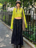Dark Y2k Retro Grunge Strap Patchwork Zip Up Midi Skirts Gothic E-girl Black High Waist Women Long Skirt Fashion