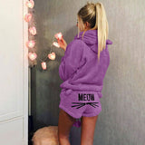 2023 Women's Cat Embroidered Pajamas Hooded Casual Set Two-Piece Fashion-Outfit