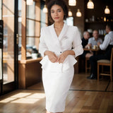 Jacket Dress Waist Lotus Leaf Edge Long High-End Ol Commuter Airfield Autumn Dress Two-Piece Set 8040-Outfit