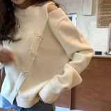 Fongt New Year Red Sweater Female 2024 New Korean Version Loose Sweet Bow Knot Pin Button Round Collar Top-Outfit