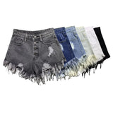 Summer New High Waist Hole Breasted Denim Shorts Female Show Thin Korean Version Of Wide Leg Pants Edge A Word Sexy Hot Pants-Outfit