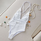 Deep V Solid-Color One-Piece Swimsuit Women 2025 New Back-To-Back Sexy One-Piece Swimsuit