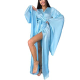 Fongt Women's Robe Comfortable Leisure Temperament Tied With Sexy Open-Fork V-Neck Nightgress Dress Dress Woman