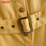 Women summer khaki solid cotton jumpsuit with belt short Sleeve pocket female boyfriend style Jumpsuit