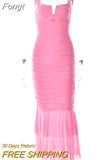 Pleated Mermaid Dress Women V Neck Hollow Out Bodycon Long Summer Dress Luxury Party Evening Porm Dresses for Women