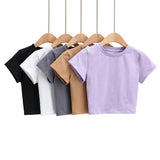 New Women's Wear Summer Basic Net Round-Collar Short-Sleeved Solid Color Navel Slim Short T-Shirt-Outfit