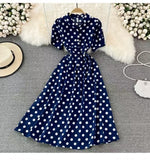 Fongt Summer French Retro Skinny Bubble Short-Sleeved V-Neck A-Shaped Dress Elegant Temperament Long Dress