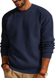 Fongt Solid Color Round Neck Sweater Jumsweater Men's Sweater Waffg Casual Men's
