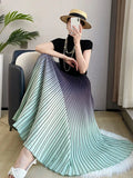 Gradient Pleated Long Skirt-Outfit