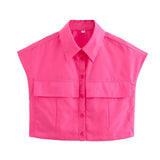 New Four-Color Sleeveless Pocket Short Blouse-Outfit
