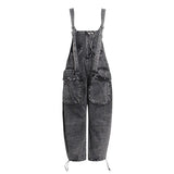 Fongt Waist Strap Jeans Fall 2024 New Loose Version Large Pocket Design Personality Wide Leg Pants Woman-Outfit
