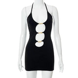 Sexy Backless Mini Dress Party Club Outfit Solid Cut Out Metal Ring Ties Bodycon Dresses 2022Summer Chic Harajuku
