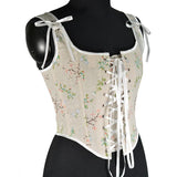 Fongt French Small Broken Flower Strap Fish Bone Corset Short Vest Bustier Crop Early Spring New