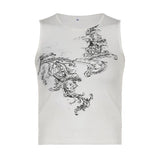 Embroidery Grunge Print Street Tank Top-Outfit