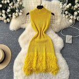 Fongt Design Sleeveless Knitted Dress Women's Summer Hair-Throw Slimming Pure Hot Girl Short Skirt