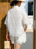 Fongt Name Maid Small Fragrant Suit Female Hollow Embroidery Top + Shorts Casual Set Shenzhen South Oil Women's