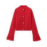 Fongt Women's INS Burst Cuff Hair Spliced Cardigan Commuter Sweater Jacket Knitted Shirt