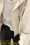 Up Hoodies Women Autumn Winter Solid Color Long Sleeve Crop Tops Oversized Sweatshirts Harajuku Korean Hooded Jackets