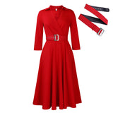 Fongt Women's Spring New Fashion Clip Solid Color High Waist Elegant Grand Size Dress