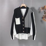 New 2021 Women's Autumn Winter Sweater Elegant Patchwork Cardigans Oversized Fashionable Striped Lady Tops