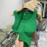 Girls Tight Anti-Smooth Threaded Vest Women's Spring And Summer Suit Slim Top Ins Tide-Outfit