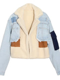 Fongt No Doubt Liang Shuang With The 2024 New Velvet Thick Denim Stitching Lamb Lapel Cotton Jacket Coat Female-Outfit