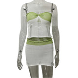 Fongt Summer New Leisure Babes Sleeveless Hollow Knitted Braided Half-Skirt Knitted Suit Woman