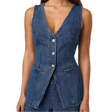 Fongt Fashion Casual Sleeveless High-Waisted Women's Suit Denim Shorts For 2025