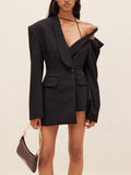 Blazers Women Lapel Long Sleeve Off Shoulder Patchwork Button Solid Blazer Female Spring 2023 Style-Outfit