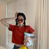 Style V Neck Short Sleeve Knitted Tops Single Breasted Short Knitwear Summer Korean Solid Knit Coat Ropa