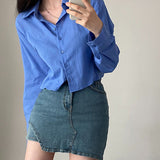 Solid Color Back Tie Cropped Blouse-Outfit