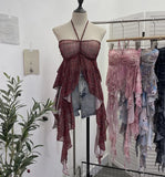 Summer Irregular Ribbon Hottie Hanging Neck Tector Screen Printing With Chest Pad Short Sling Vest