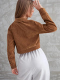 Fongt Women's Corduroy Flip Pocket Button Short Casual Jacket Jacket