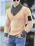 Fongt Men's Casual Slim Knit Jumper Long Sleeve Scarf Neck Sweater Men's