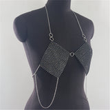 Sexy Shiny Full Rhinestone Tank Top Women Summer Metal Tassel Chain Tops Halter Neck Strappy Backless Party