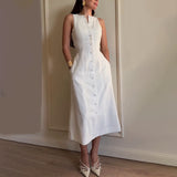 Fongt Summer New Women's Sleeveless Button Waist Temperament Fashion Dress Women