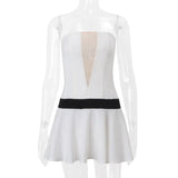 White Tube V-neck Contrast Pleated Mini Dress-Outfit