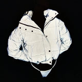 Autumn And Winter Short Sexy Reflective Female Cotton Clothes In High Collar Thick Down Cotton Coat Night Light Bread Clothes-Outfit