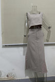 Fongt 2024 New Square Collar Short Sleeveless Sling High-Waisted Skirt Casual Suit-Outfit